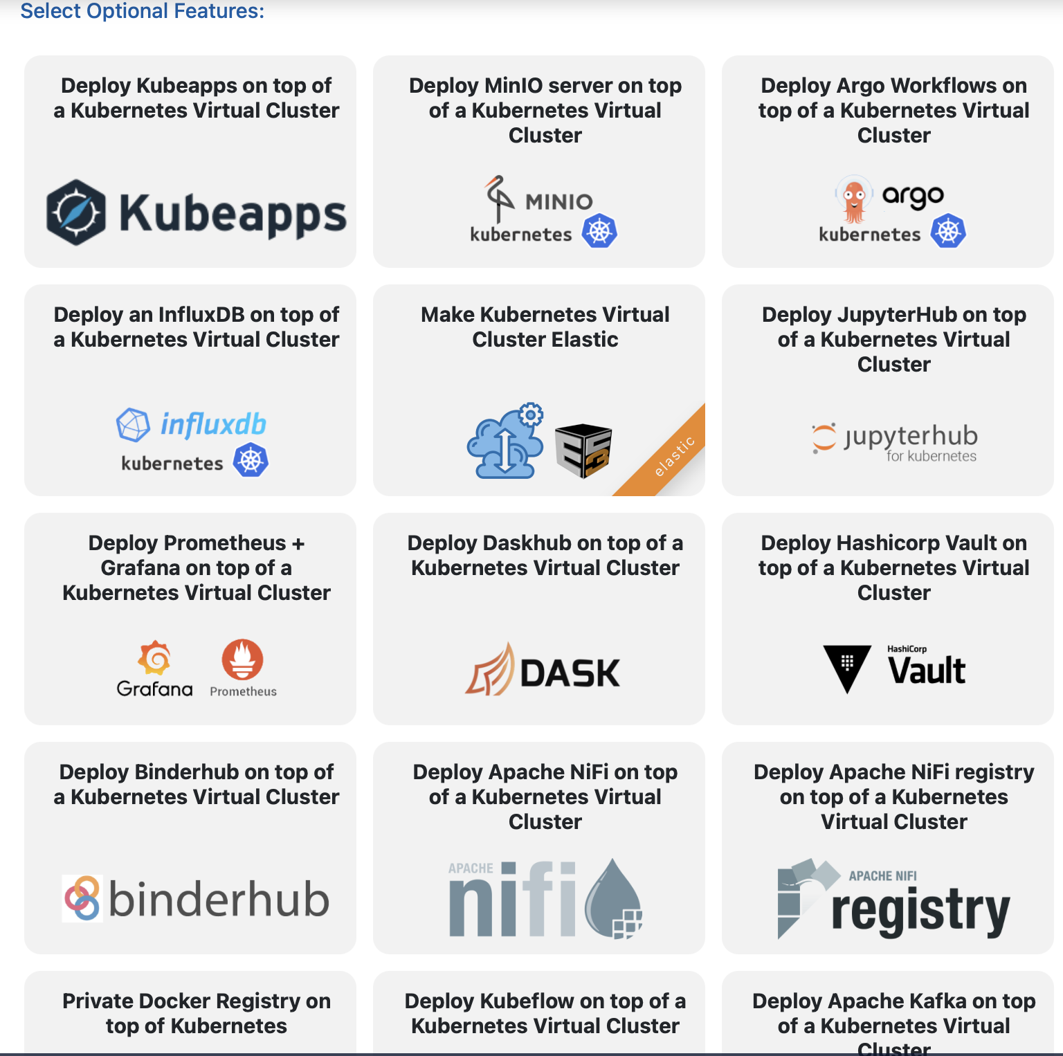 A curated catalog of applications available in the Infrastructure Manager