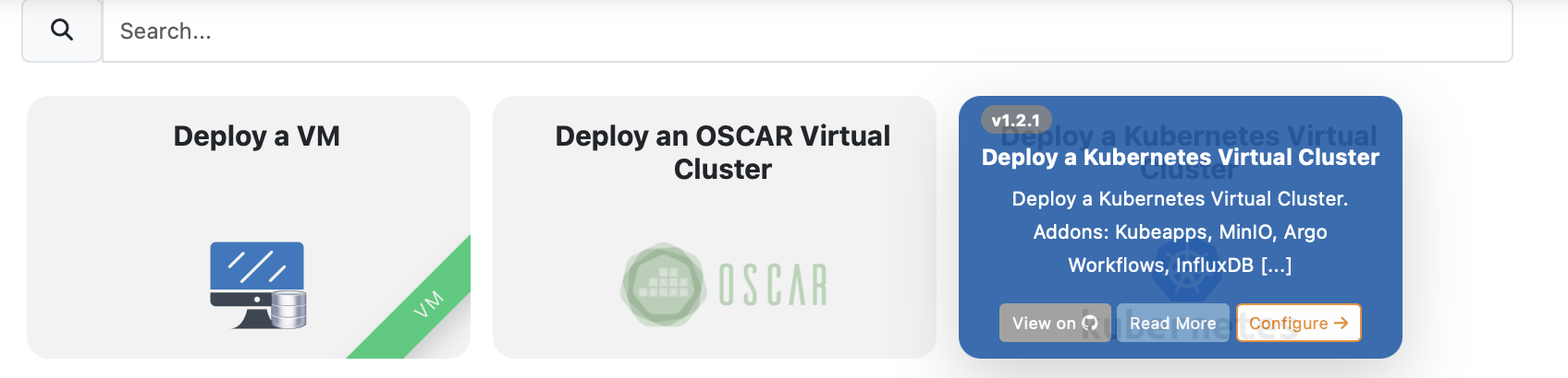 A curated catalog of applications available in the Infrastructure Manager