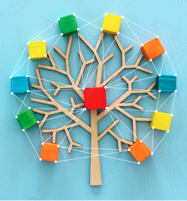 Picture of a decision tree with colored blocks on the ends of the branches.